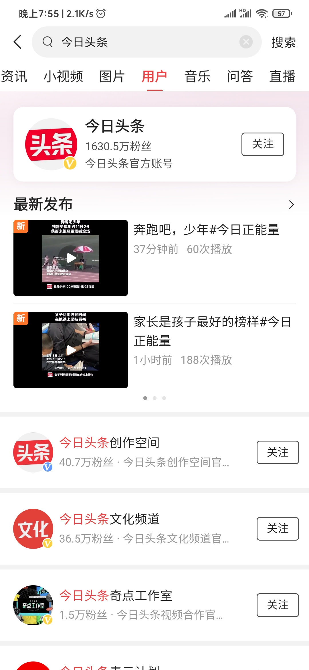 頭條搜索極速版搜索用戶